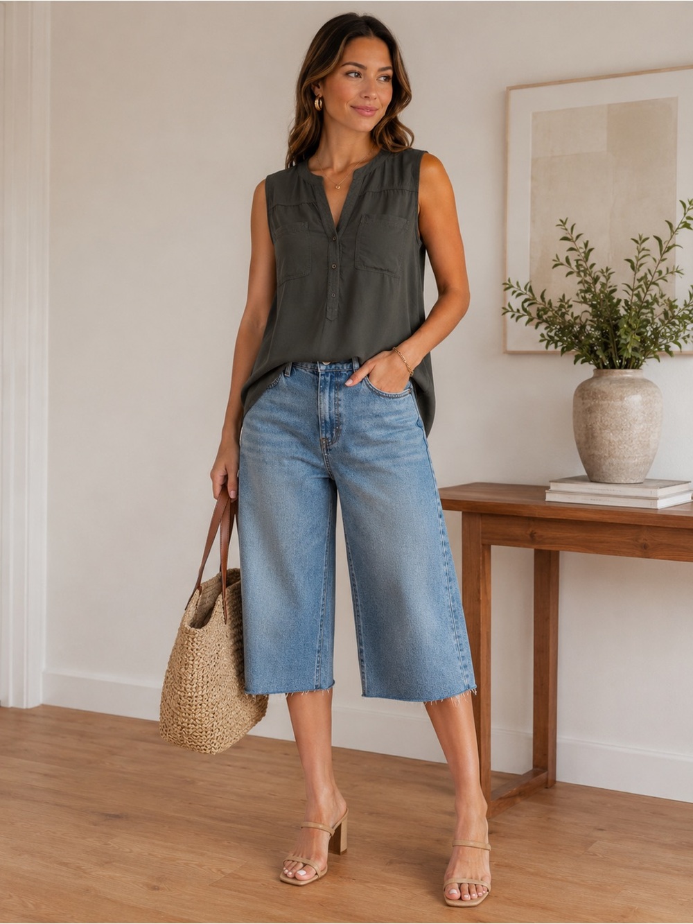Velvet-Tees Olive Green Sleeveless Henley Top size Medium